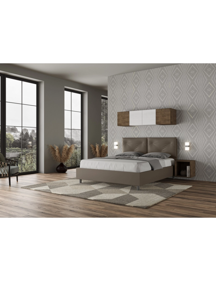 imagem de Cama de casal queen size con estrado estofada 160x190 pele sintética cappuccino Appia4