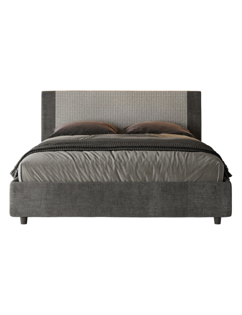 Ityhome - Cama de casal queen size con estrado estofada 160x190 tecido Labirinto 02 cinza Rosal