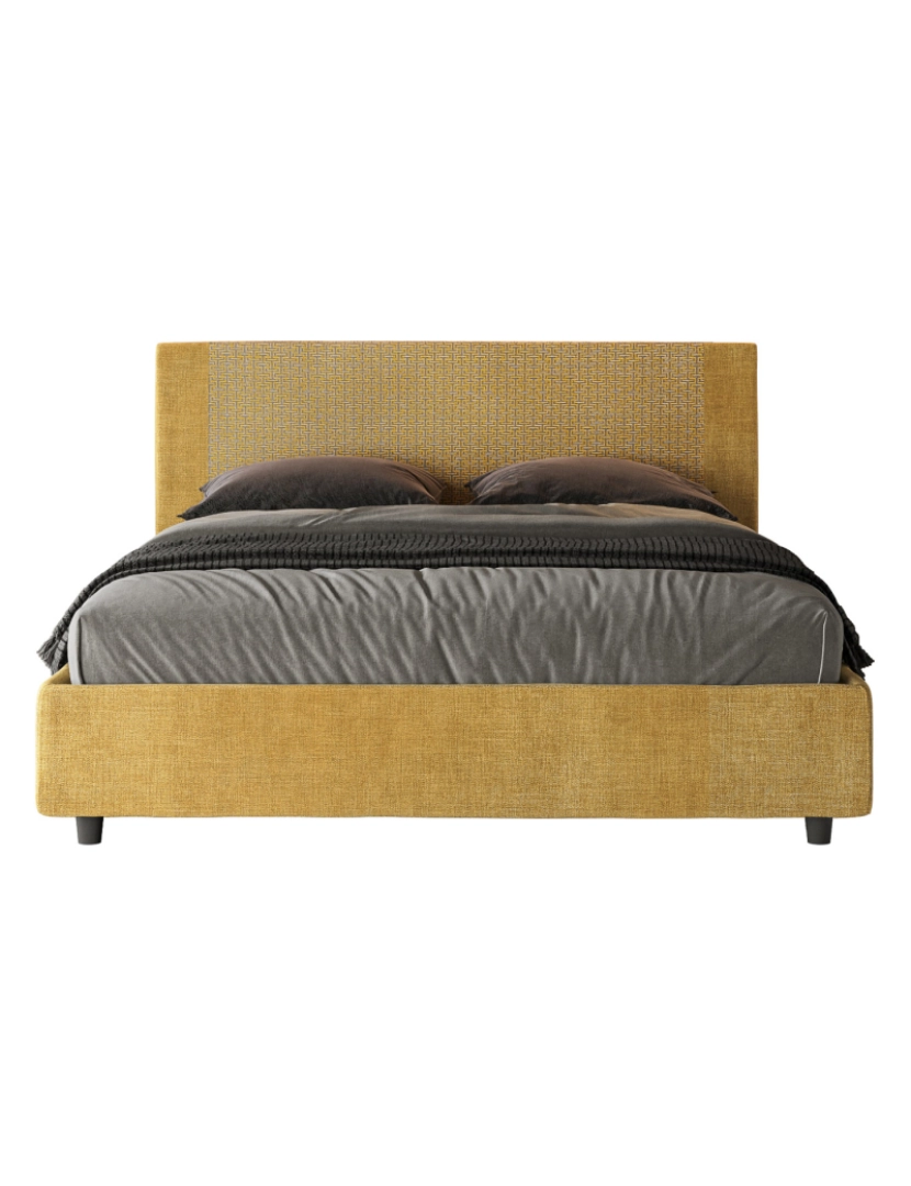 Ityhome - Cama de casal queen size con estrado estofada 160x200 tecido Labirinto 06 amarelo Rosal