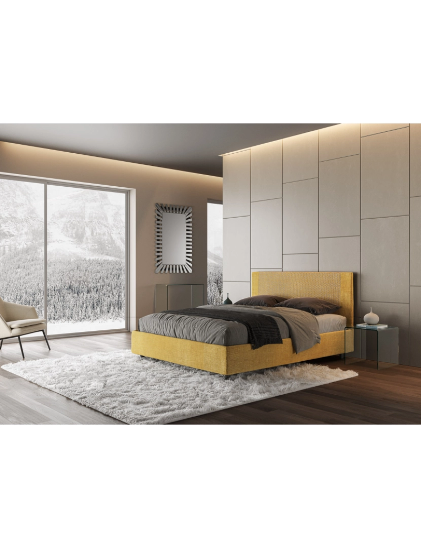 imagem de Cama de casal queen size con estrado estofada 160x200 tecido Labirinto 06 amarelo Rosal4