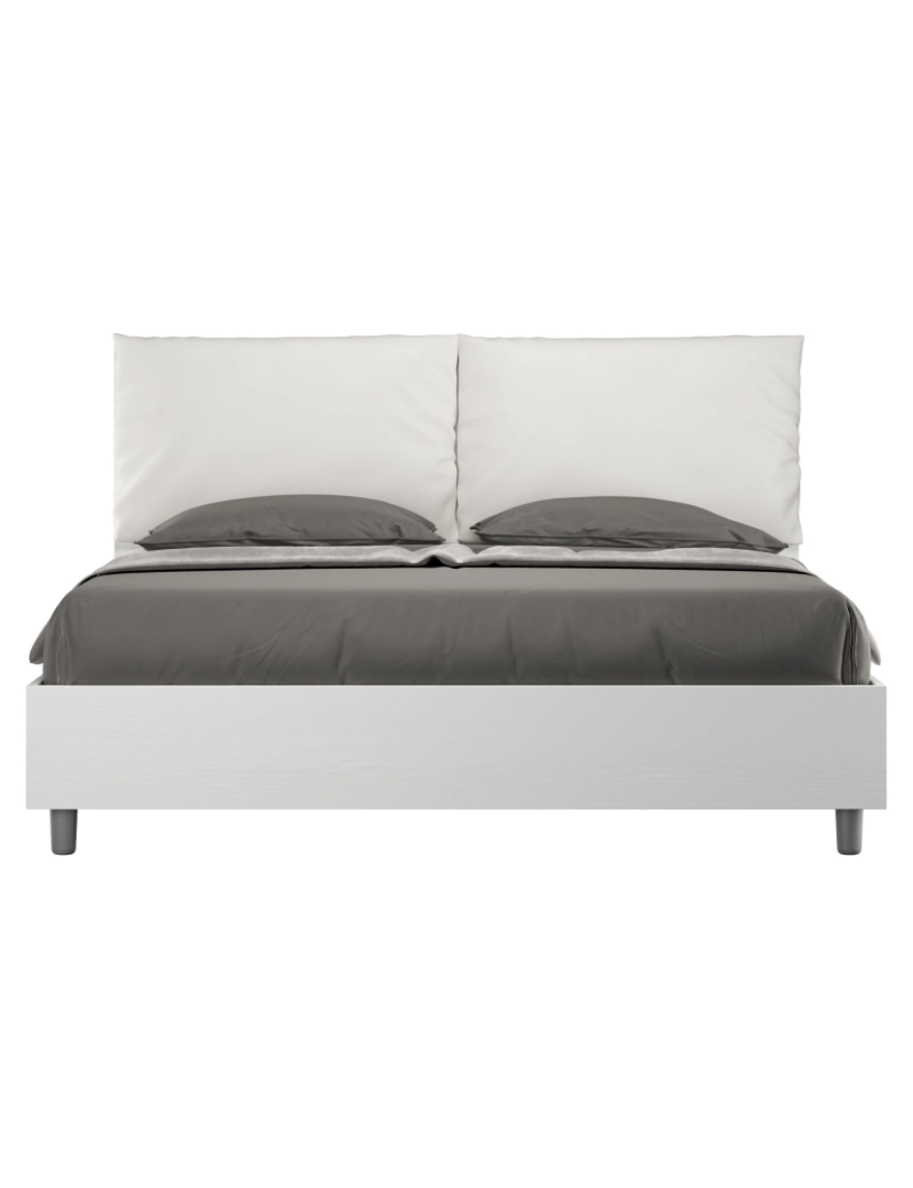 Ityhome - Cama de casal queen size con estrado 160x190 com almofadas pele sintética branco Egos Antea