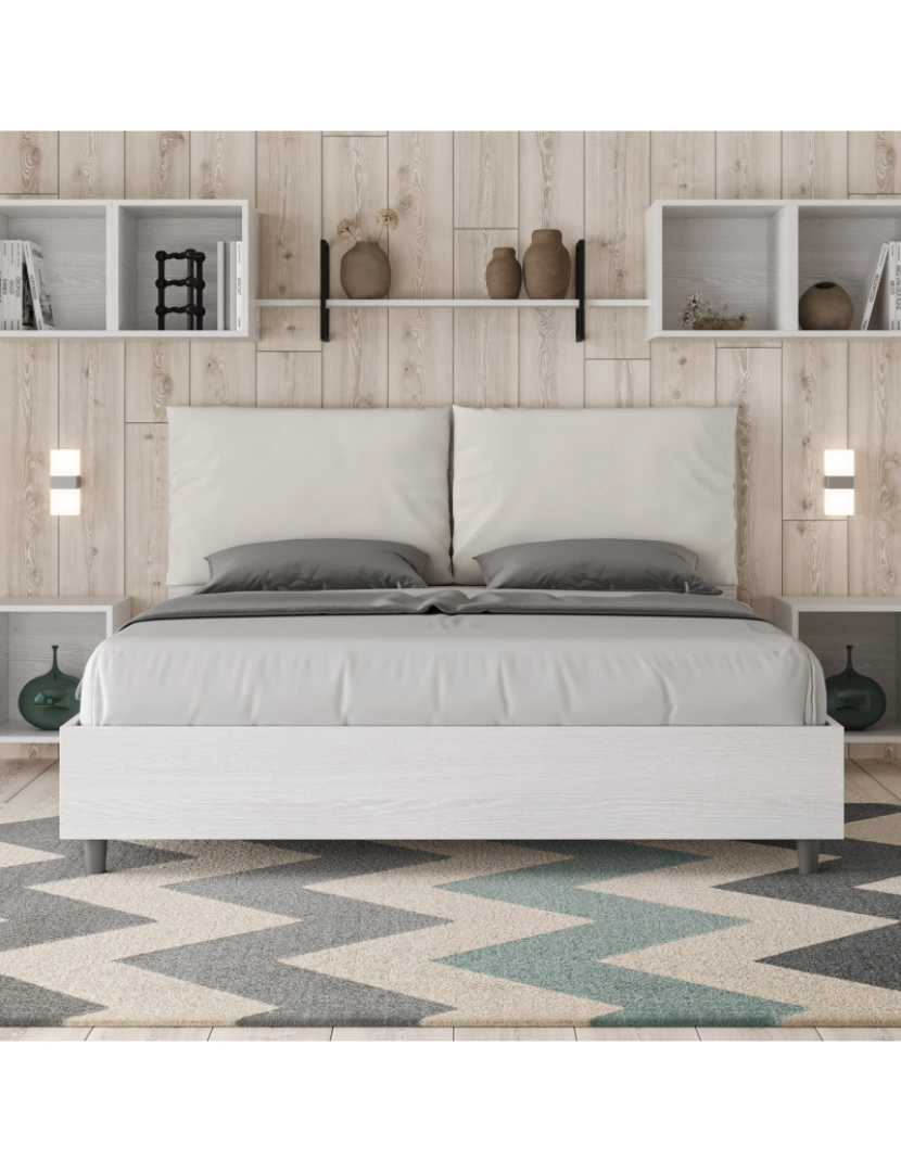 imagem de Cama de casal queen size con estrado 160x190 com almofadas pele sintética branco Egos Antea2