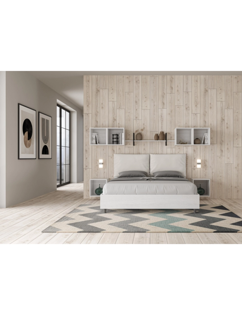 imagem de Cama de casal queen size con estrado 160x190 com almofadas pele sintética branco Egos Antea3