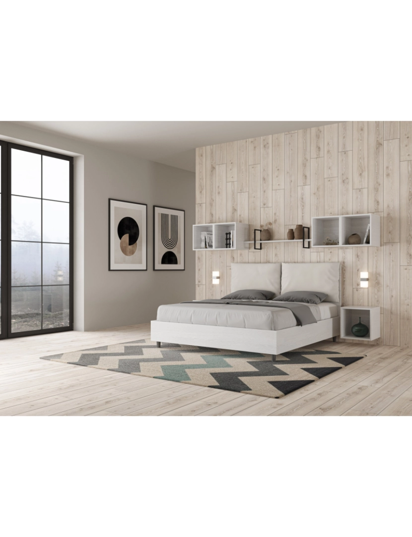 imagem de Cama de casal queen size con estrado 160x190 com almofadas pele sintética branco Egos Antea4