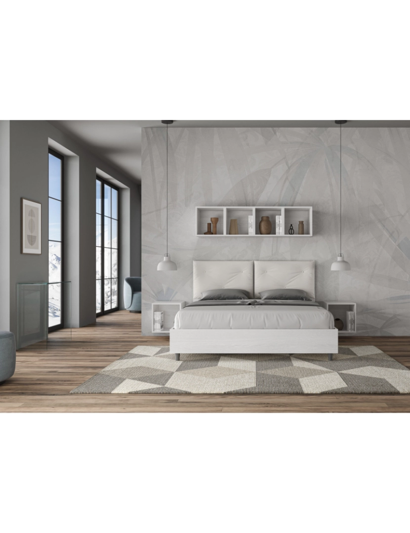 imagem de Cama de casal queen size con estrado 160x190 com almofadas pele sintética branco Egos Appia3