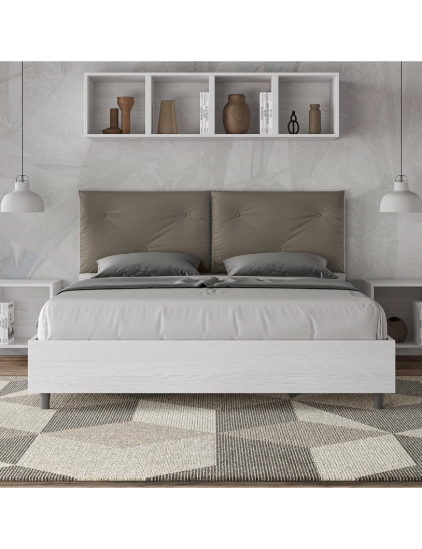 imagem de Cama de casal queen size con estrado 160x190 com almofadas pele sintética cappuccino Egos Appia2