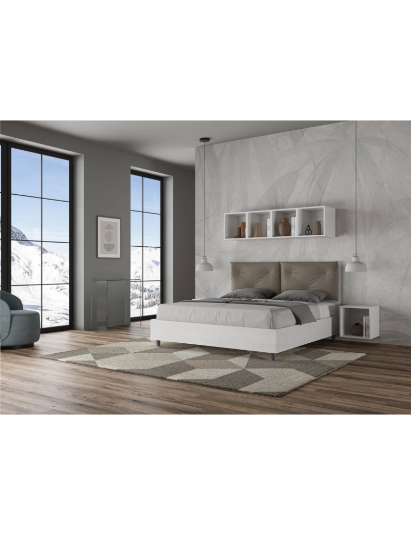 imagem de Cama de casal queen size con estrado 160x190 com almofadas pele sintética cappuccino Egos Appia4