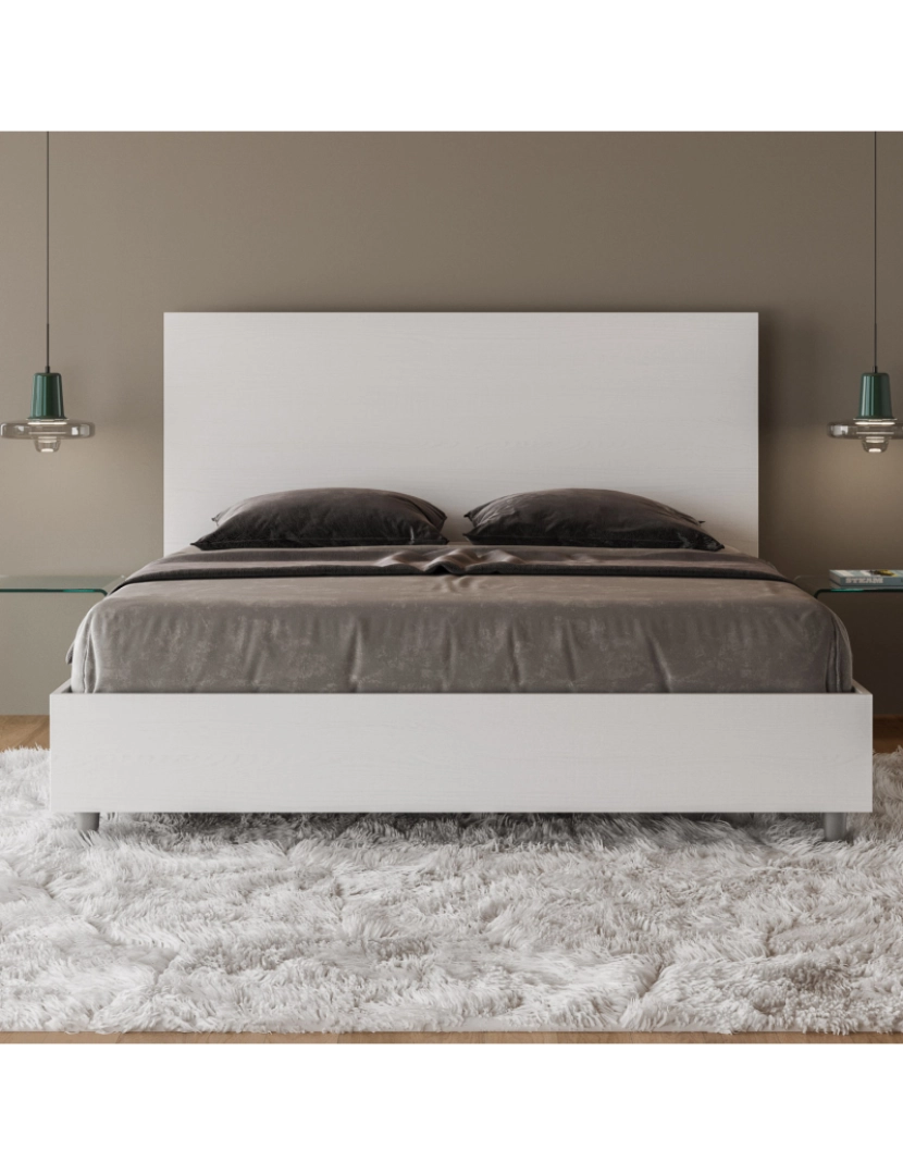 imagem de Cama de casal queen size con estrado 160x200 cinza branca New Egos2