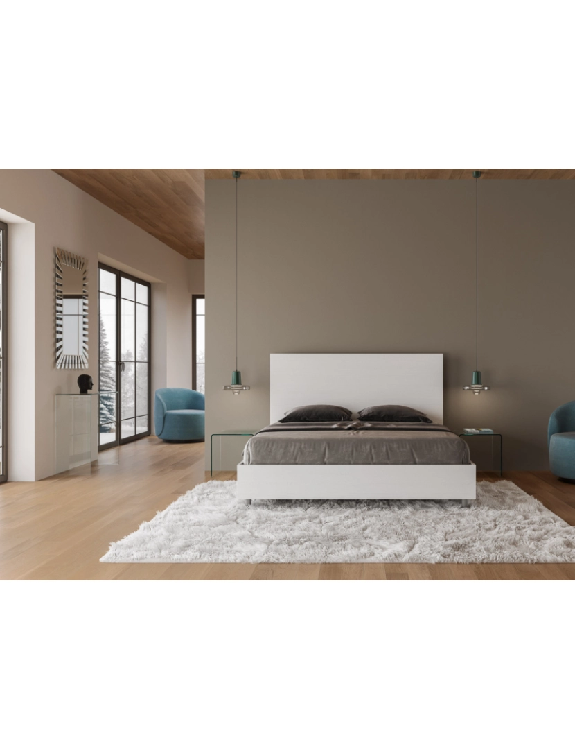 imagem de Cama de casal queen size con estrado 160x200 cinza branca New Egos3