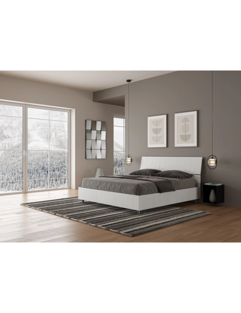 imagem de Cama de casal queen size con estrado 160x190 cabeceira inclinada cinza branca Demas4