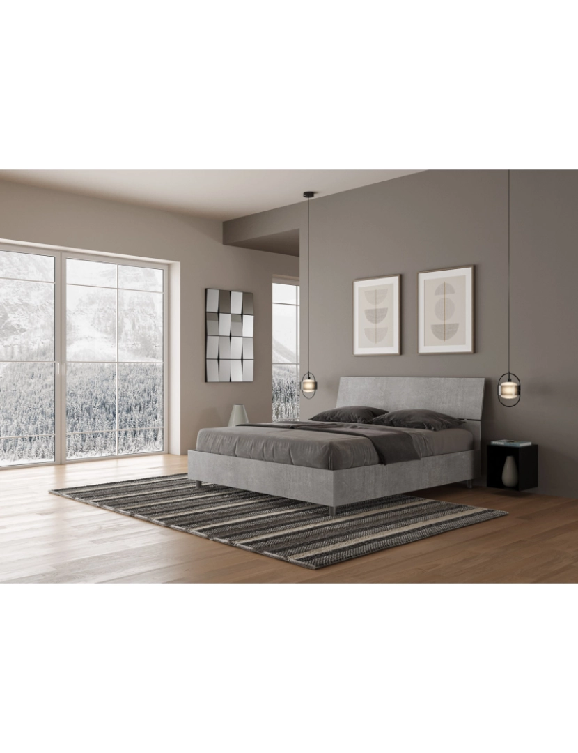 imagem de Cama de casal queen size con estrado 160x190 cabeceira inclinada cimento Demas4