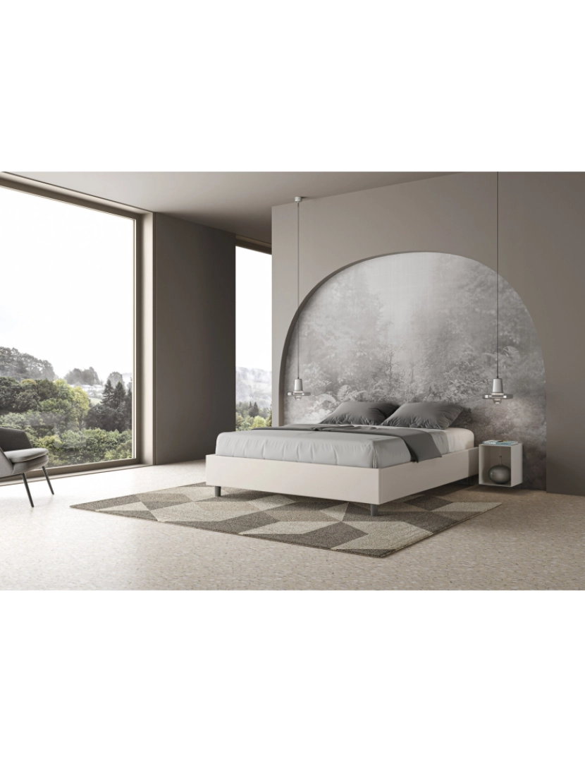 imagem de Cama de casal queen size con estrado 160x190 cabeceira inclinada com ripas carvalho natural Ankel4