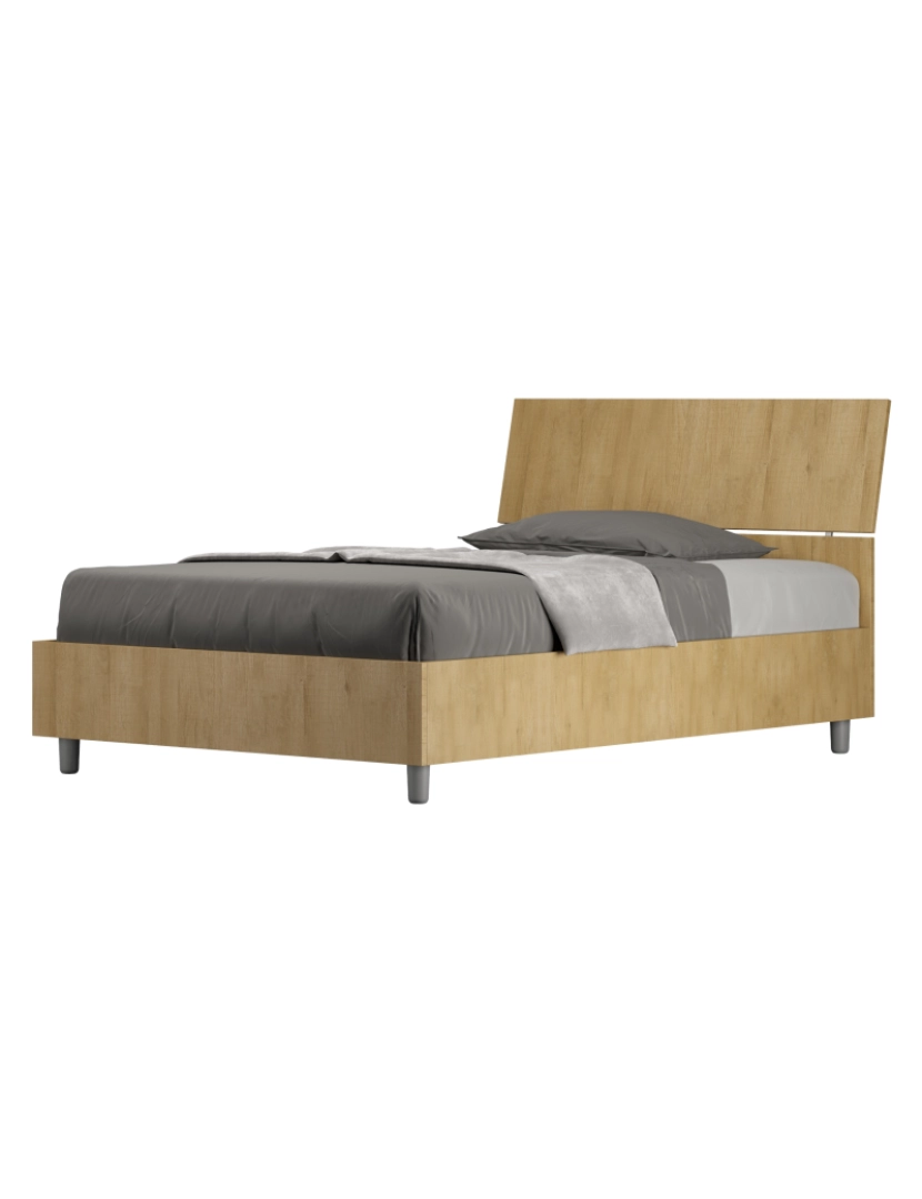 Ityhome - Cama de corpo e meio com arrumação 120x190 cabeceira inclinada carvalho natural Demas