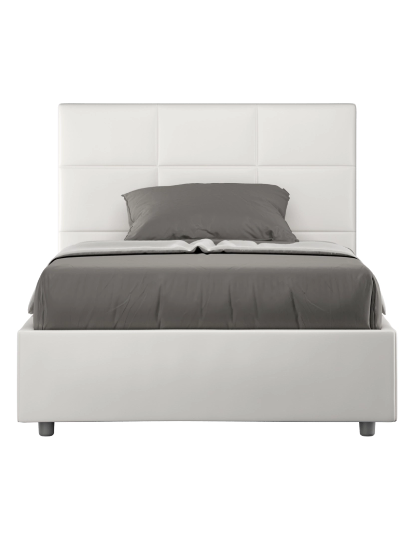 Ityhome - Cama de casal com arrumação estofada 140x190 pele sintética branco Mika