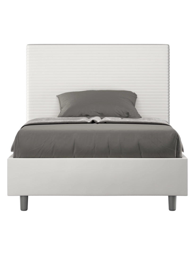 Ityhome - Cama de casal com arrumação estofada 140x190 pele sintética branco Focus