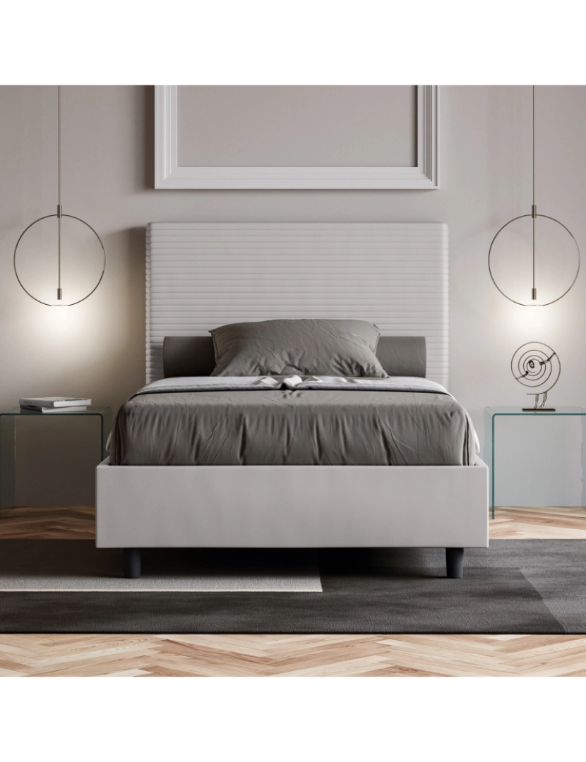 imagem de Cama de casal com arrumação estofada 140x190 pele sintética branco Focus2