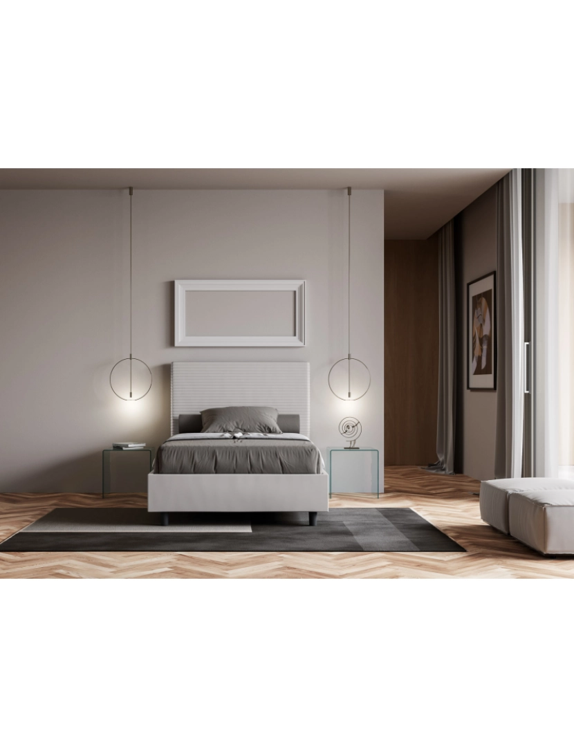 imagem de Cama de casal com arrumação estofada 140x190 pele sintética branco Focus3