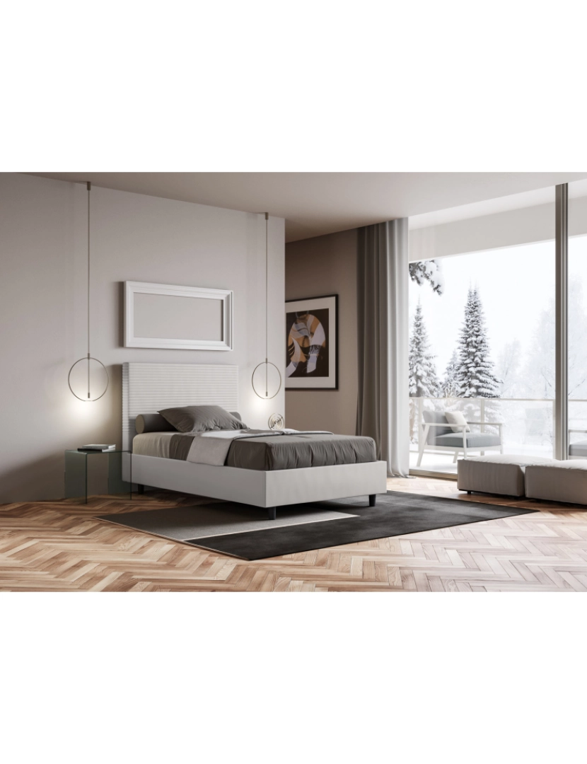 imagem de Cama de casal com arrumação estofada 140x190 pele sintética branco Focus4