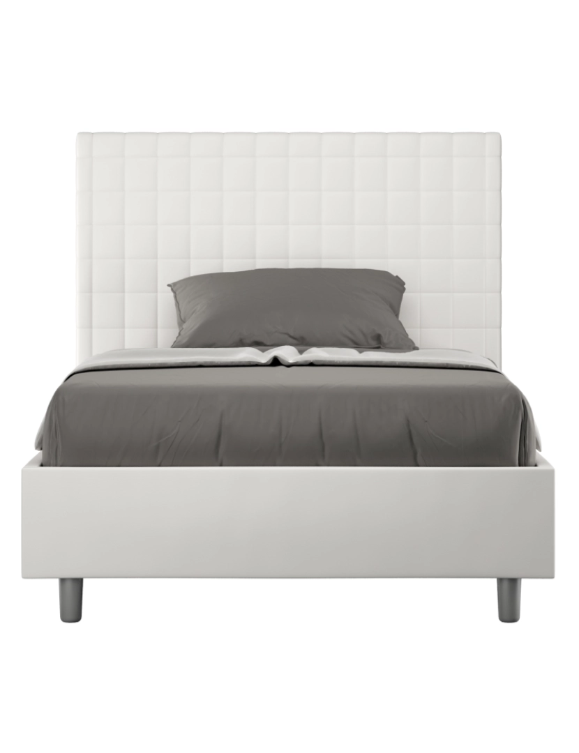 imagem de Cama de casal com arrumação estofada 140x190 pele sintética branco Sunny1