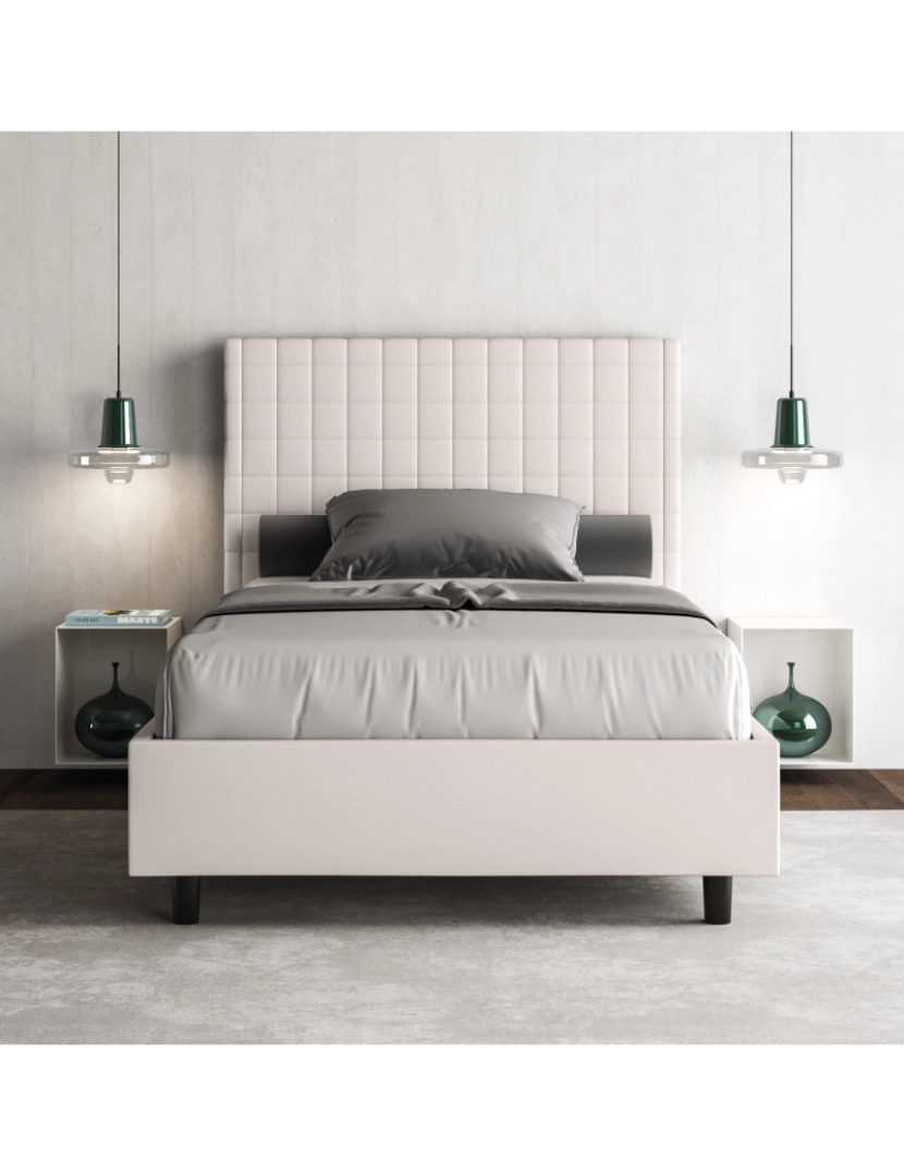 imagem de Cama de casal com arrumação estofada 140x190 pele sintética branco Sunny2