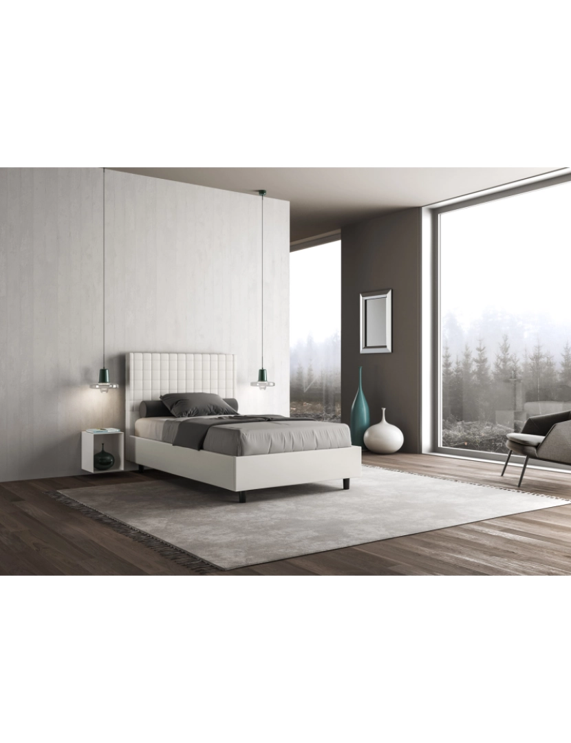 imagem de Cama de casal com arrumação estofada 140x190 pele sintética branco Sunny4