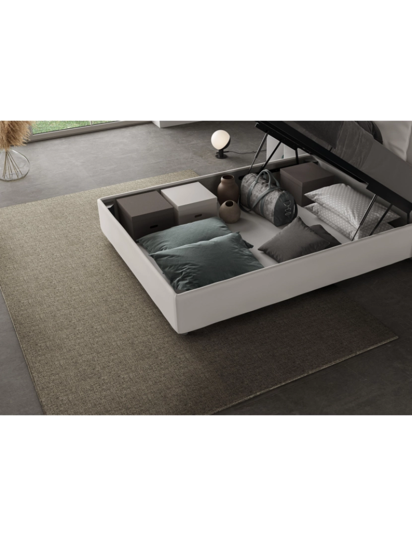 imagem de Cama de casal com arrumação estofada 140x190 pele sintética branco Sunny5