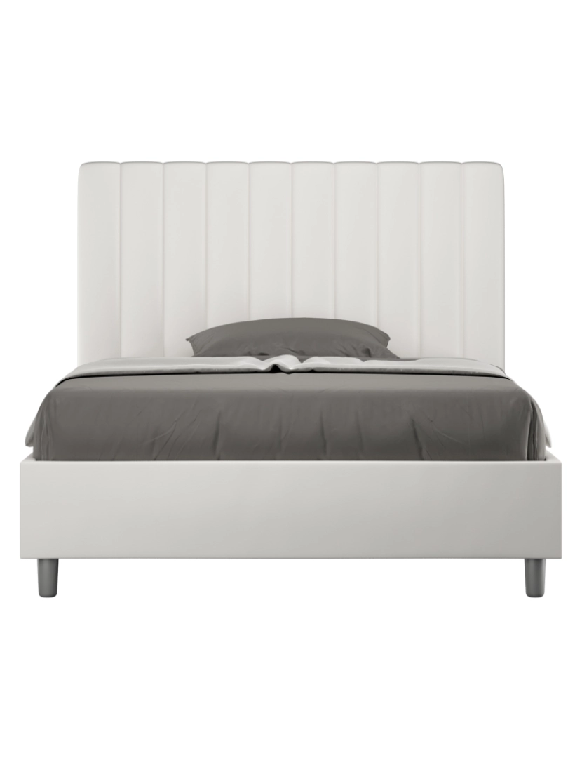 Ityhome - Cama de casal com arrumação estofada 140x190 pele sintética branco Agueda