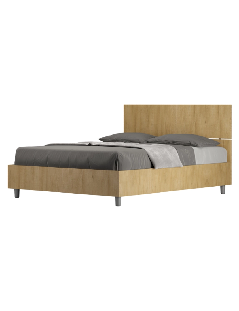 Ityhome - Cama de casal com arrumação 140x190 cabeceira reta carvalho natural Demas