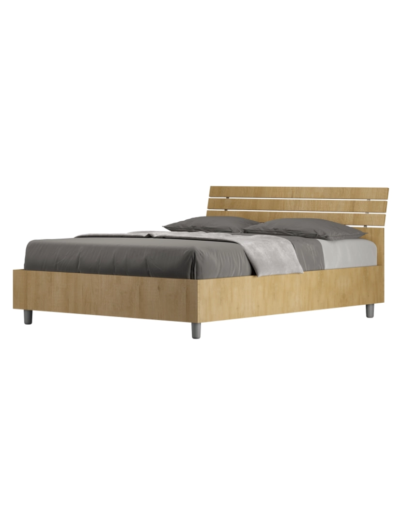 Ityhome - Cama de casal com arrumação 140x200 cabeceira inclinada com ripas carvalho natural Ankel