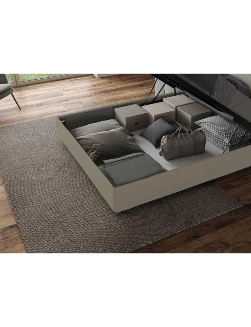 imagem de Cama de casal queen size com arrumação estofada sem cabeceira 160x190 pele sintética cappuccino Azelia5