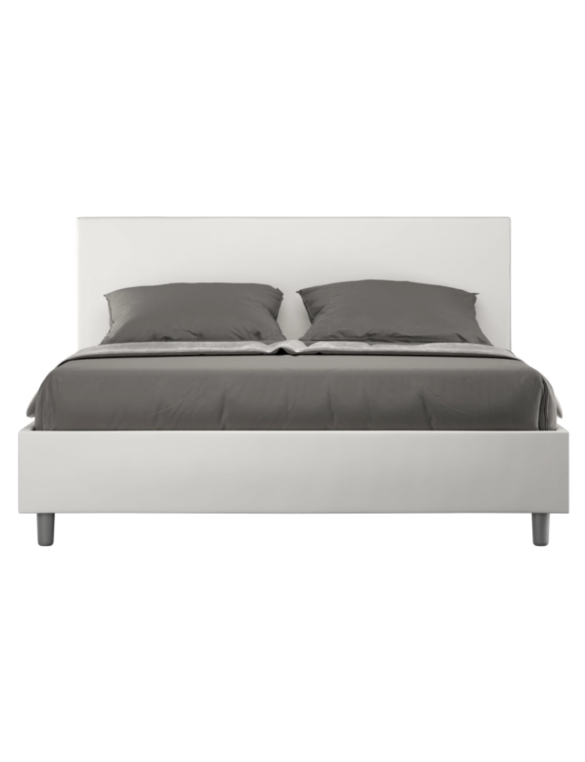 Ityhome - Cama de casal queen size com arrumação estofada 160x190 pele sintética branco Adele