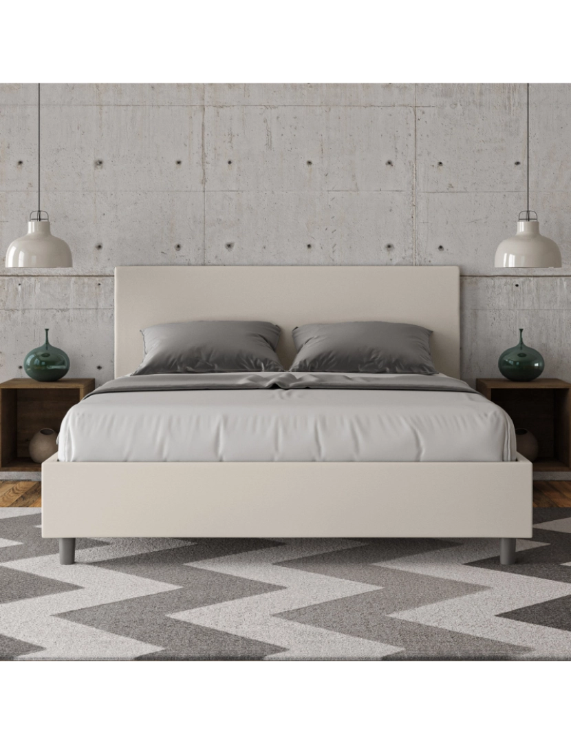 imagem de Cama de casal queen size com arrumação estofada 160x190 pele sintética branco Adele2