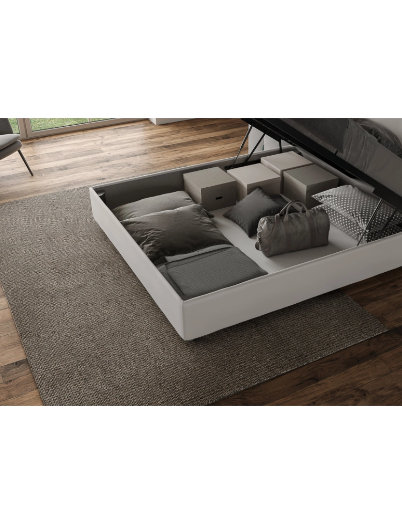 imagem de Cama de casal queen size com arrumação estofada 160x190 pele sintética branco Adele5