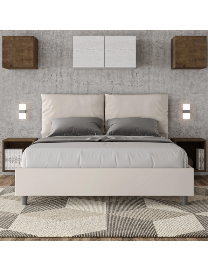 imagem de Cama de casal queen size com arrumação estofada 160x190 pele sintética branco Antea2