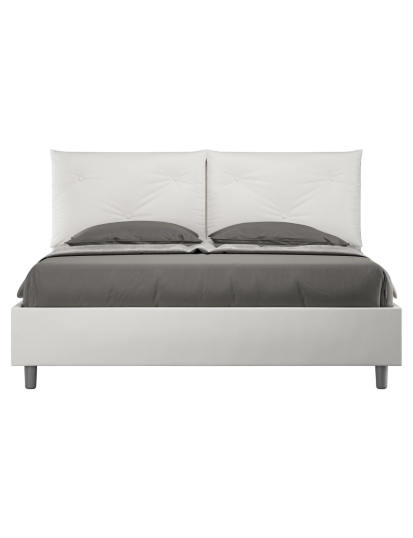 Ityhome - Cama de casal queen size com arrumação estofada 160x190 pele sintética branco Appia