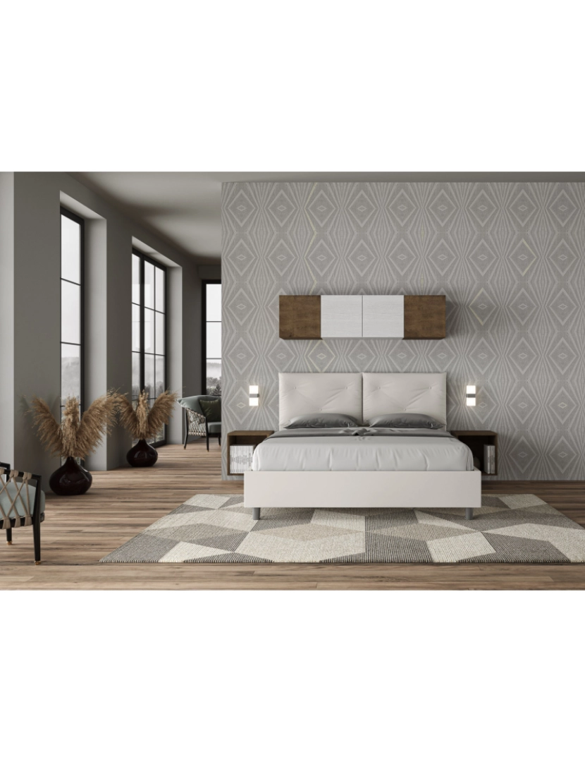 imagem de Cama de casal queen size com arrumação estofada 160x190 pele sintética branco Appia3