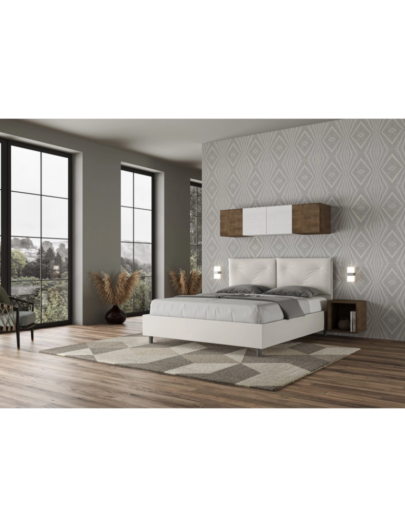 imagem de Cama de casal queen size com arrumação estofada 160x190 pele sintética branco Appia4