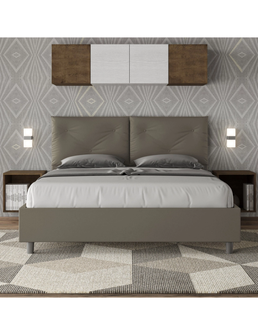 imagem de Cama de casal queen size com arrumação estofada 160x200 pele sintética cappuccino Appia2