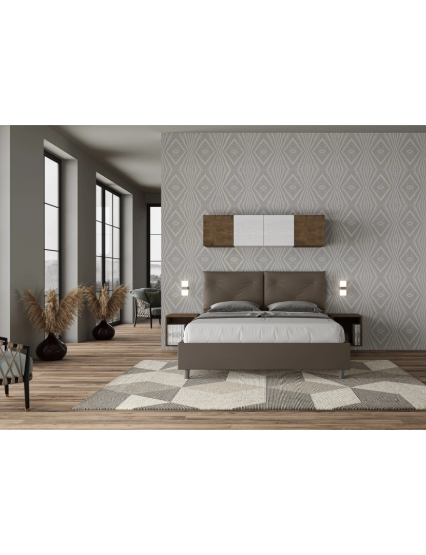 imagem de Cama de casal queen size com arrumação estofada 160x200 pele sintética cappuccino Appia3