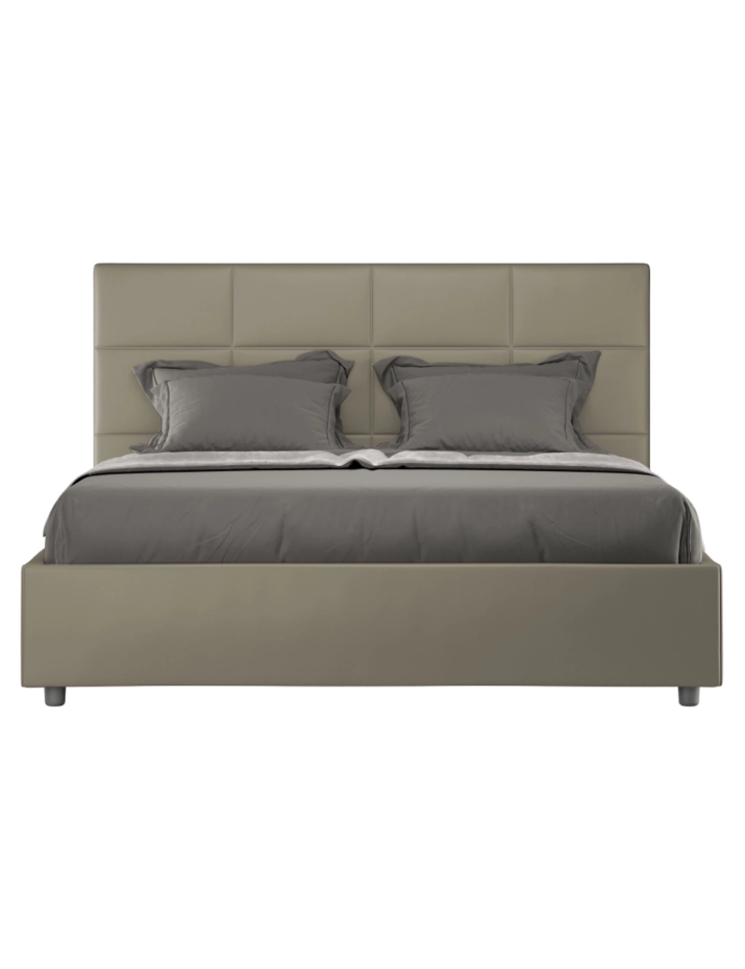 Ityhome - Cama de casal queen size com arrumação estofada 160x200 pele sintética cappuccino Mika