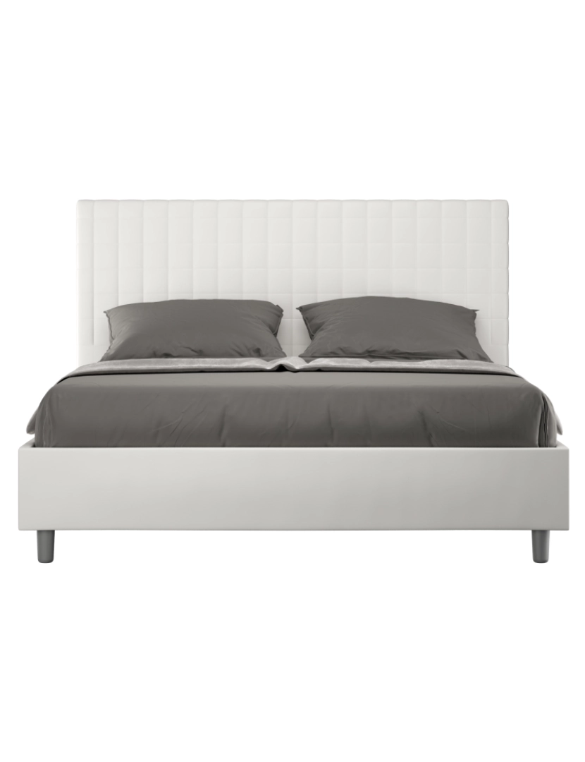 imagem de Cama de casal queen size com arrumação estofada 160x200 pele sintética branco Sunny1