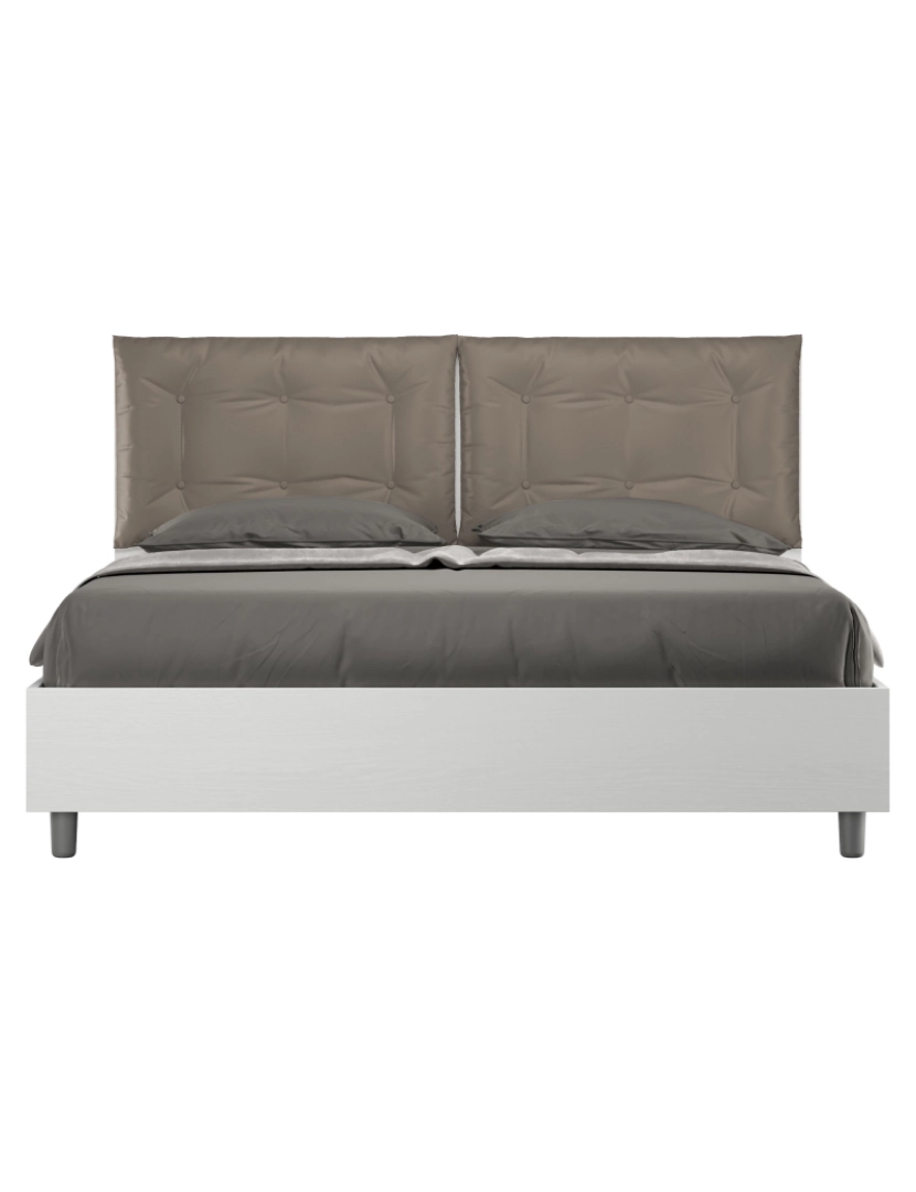 Ityhome - Cama de casal queen size com arrumação 160x190 com almofadas pele sintética cappuccino Egos Annalisa