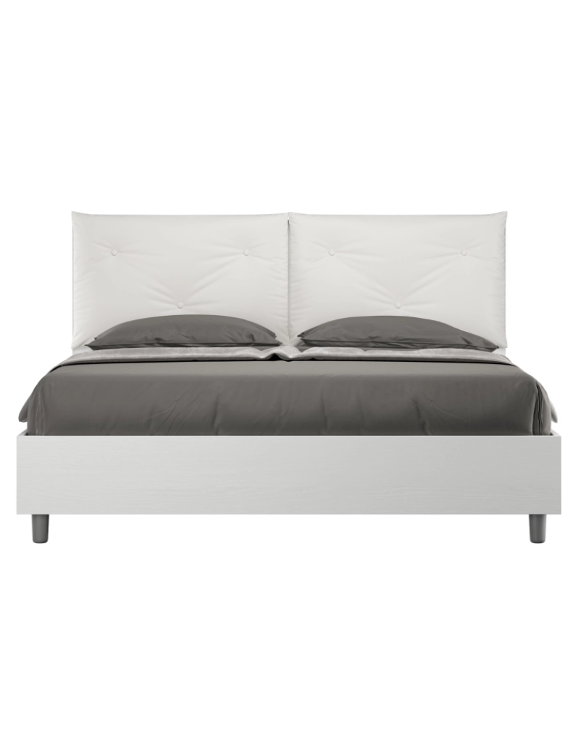 Ityhome - Cama de casal queen size com arrumação 160x200 com almofadas pele sintética branco Egos Appia