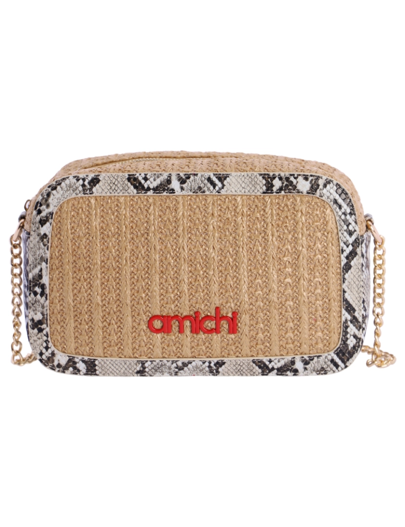 Amichi - Bolso Bandolera Para Mulher Amichi Sandy De Rafia Natural Combinada Com Piel Sintética Com Cremallera