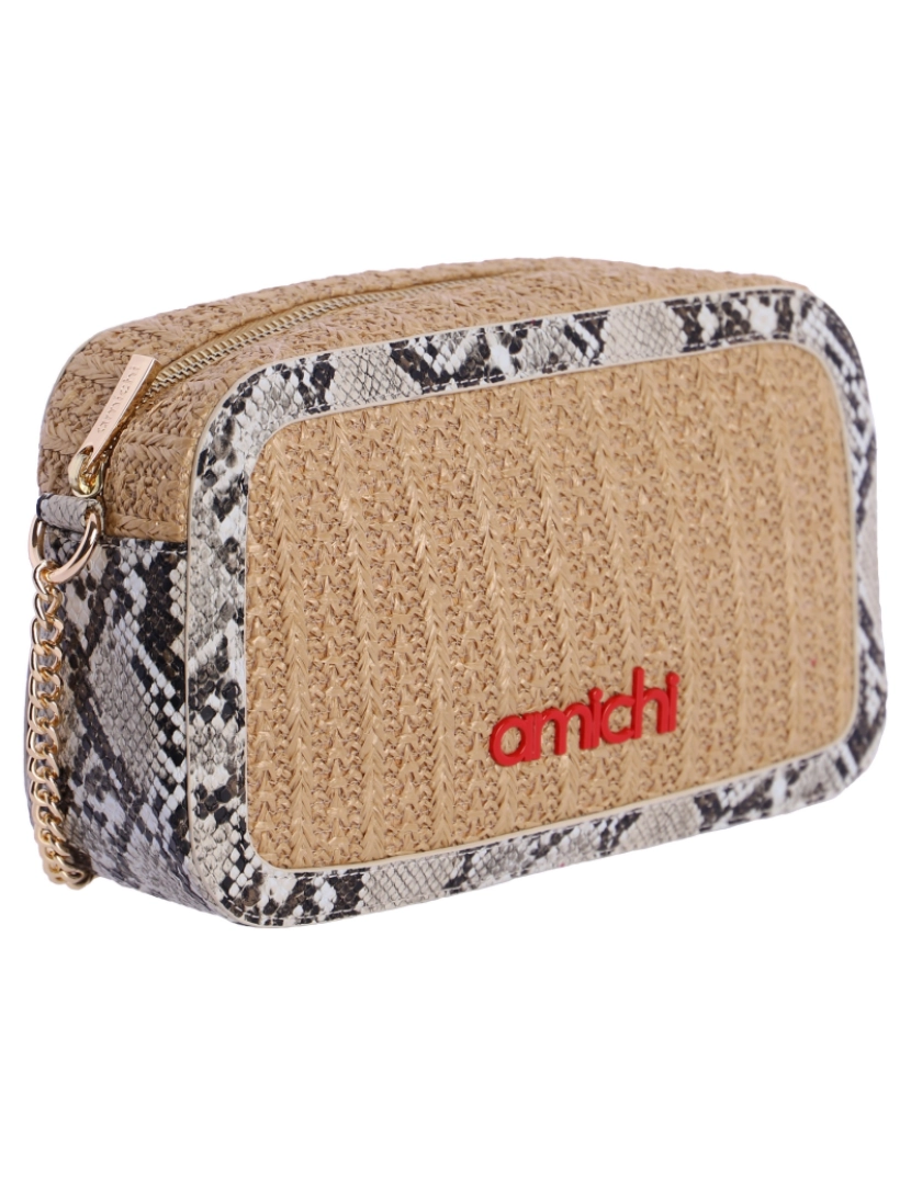 imagem de Bolso Bandolera Para Mulher Amichi Sandy De Rafia Natural Combinada Com Piel Sintética Com Cremallera2