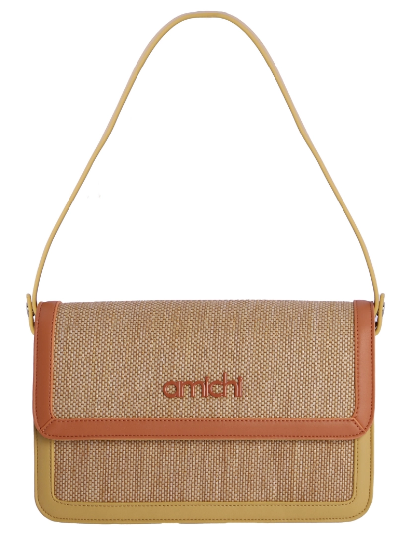 Amichi - Bolso De Hombro Para Mulher Amichi Sigrid De Rafia Combinado Com Piel Sintética Mostaza Com Cremallera