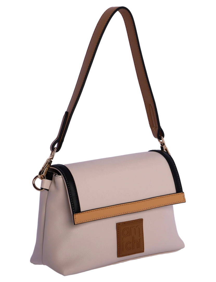 imagem de Bolso De Hombro Para Mulher Amichi Sofia De Piel Sintética Beige Con Cremallera2