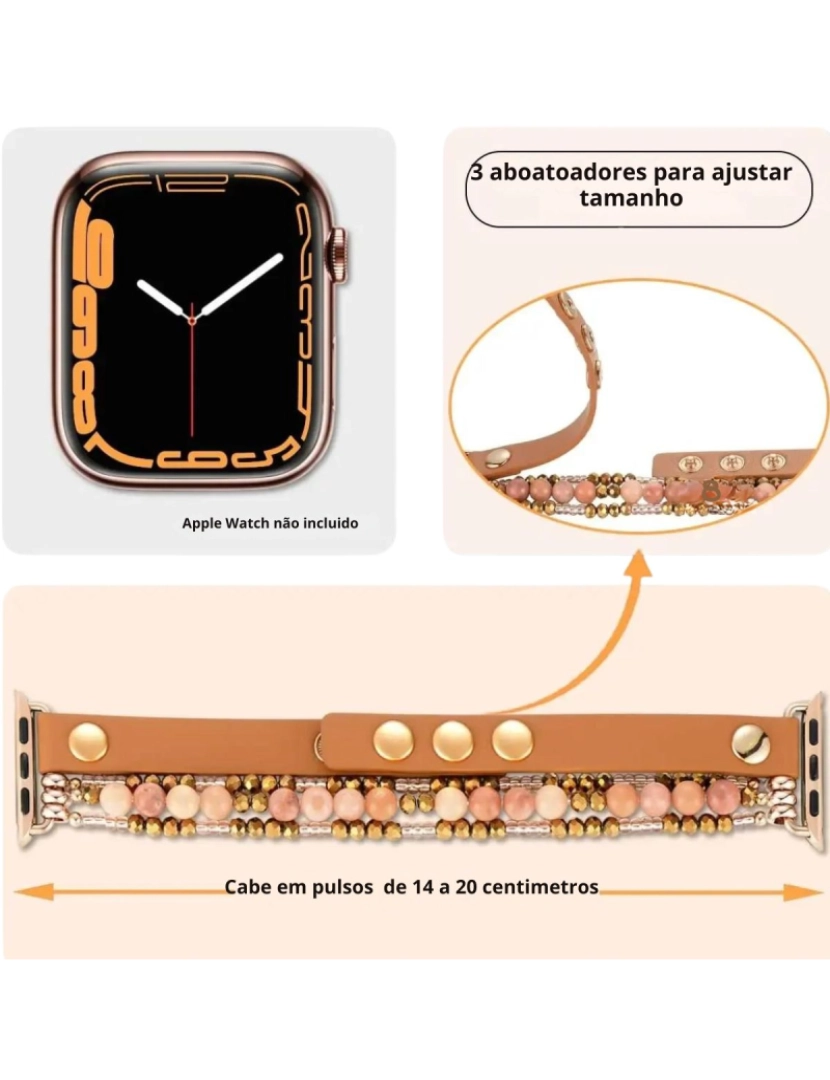 imagem de Bracelete em pele com pedras para Apple Watch Series 3 38mm Castanho2