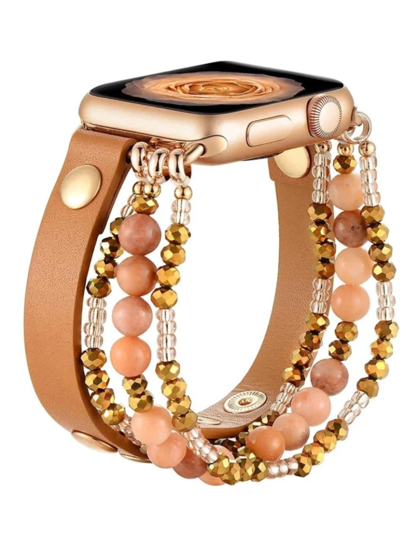 Antiimpacto! - Bracelete em pele com pedras para Apple Watch SE 40nn Castanho