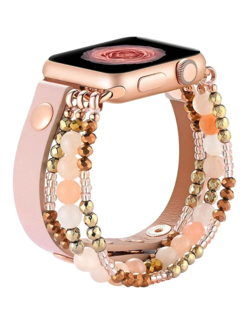 Antiimpacto! - Bracelete em pele com pedras para Apple Watch SE 44mm Rosa